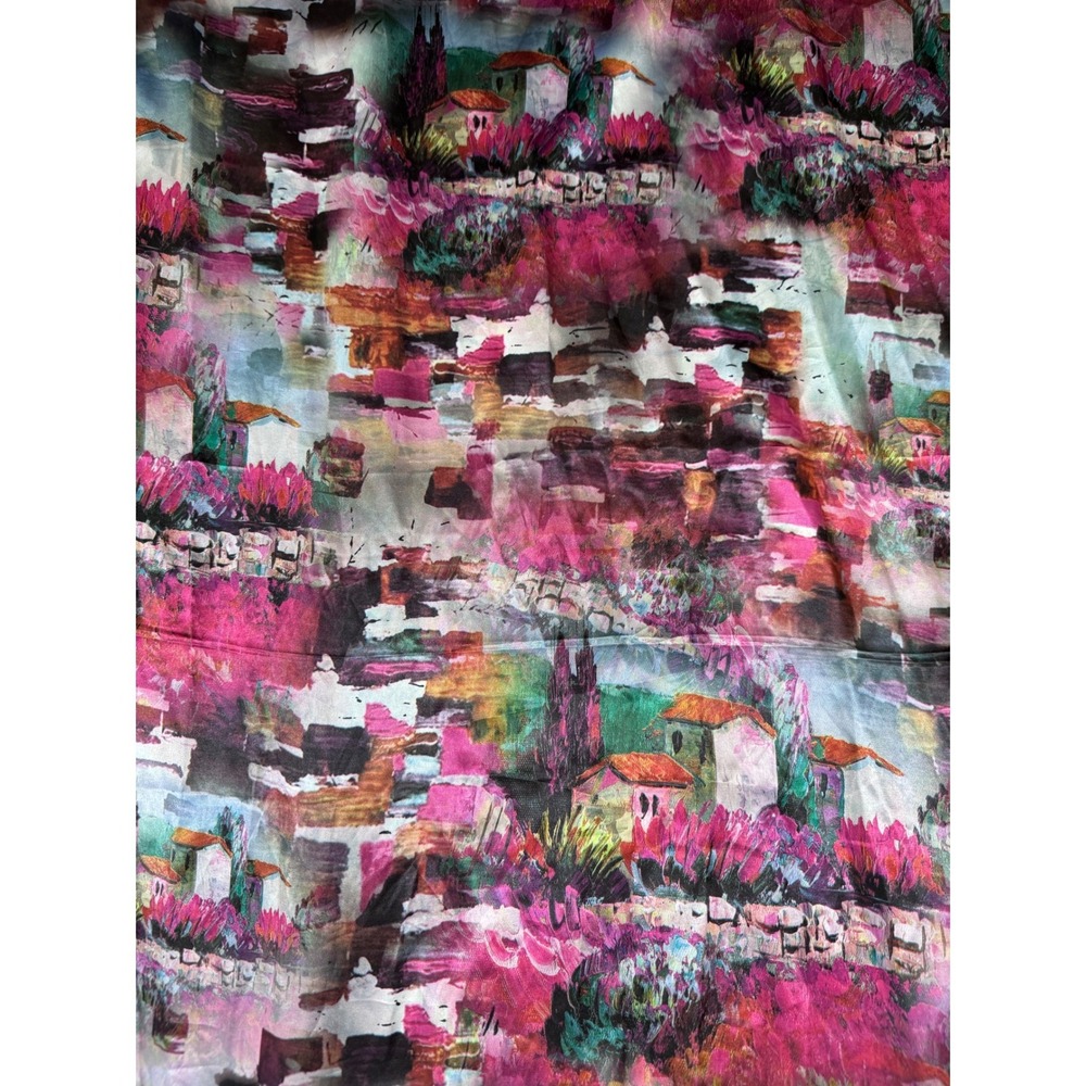 K169. 100% Seta Silk Florence Italy Impressionist Landscape Scarf Mediterranean